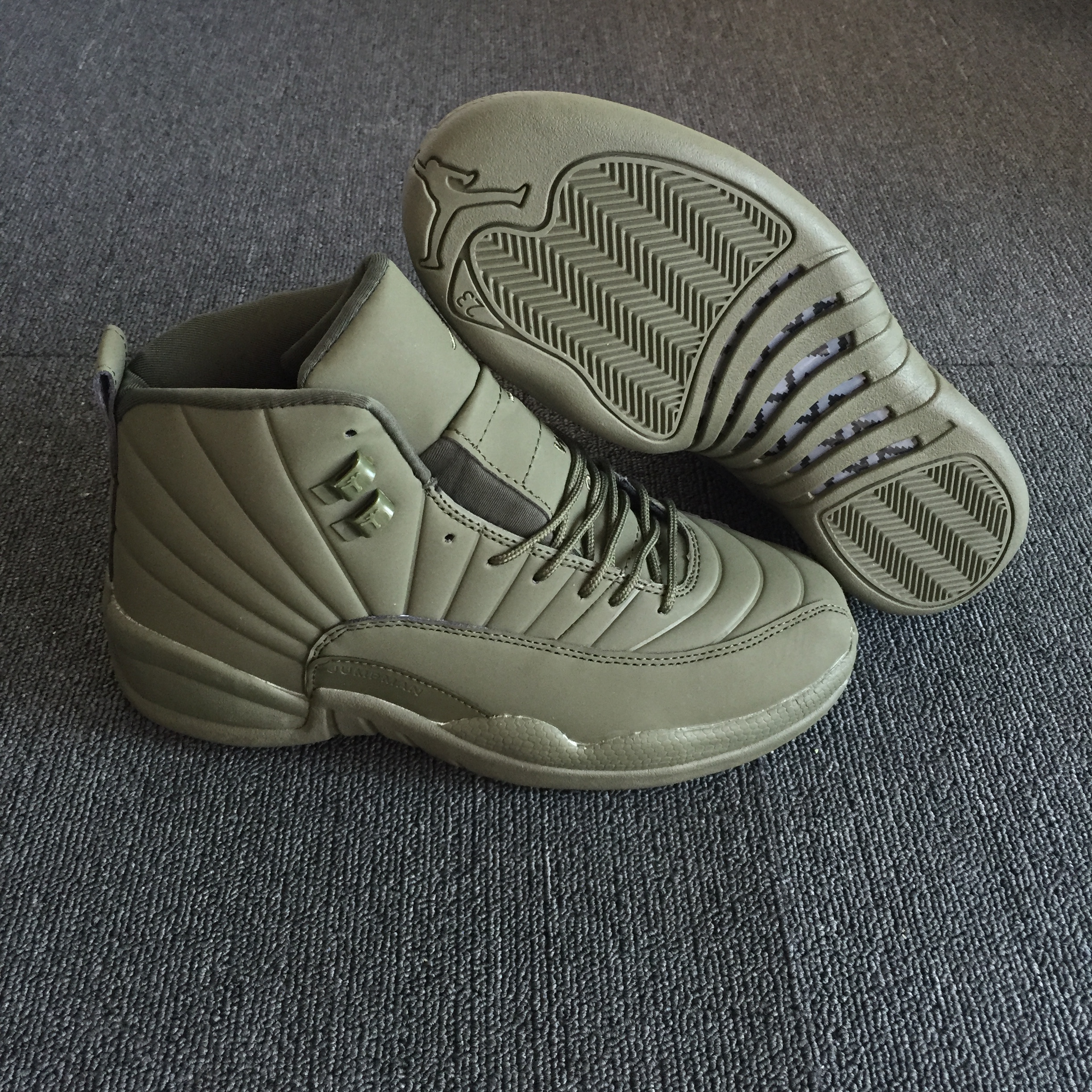 New Air Jordan 12 High Army Green Shoes - Click Image to Close